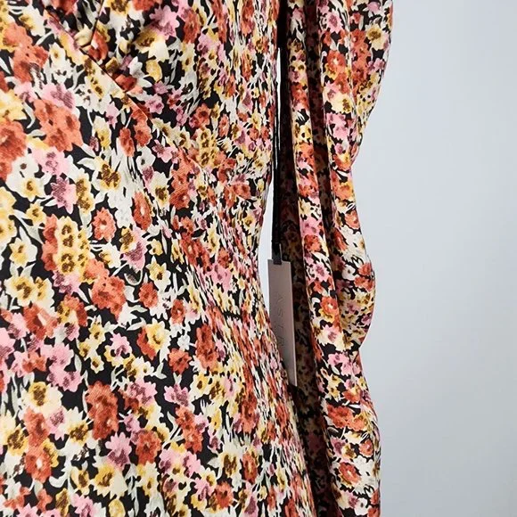 ASTR The Label Red Floral Puff Sleeve Midi Dress Size M - Picture 4 of 12